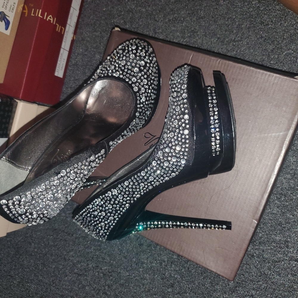 Rhinestone Double Platform Pumps